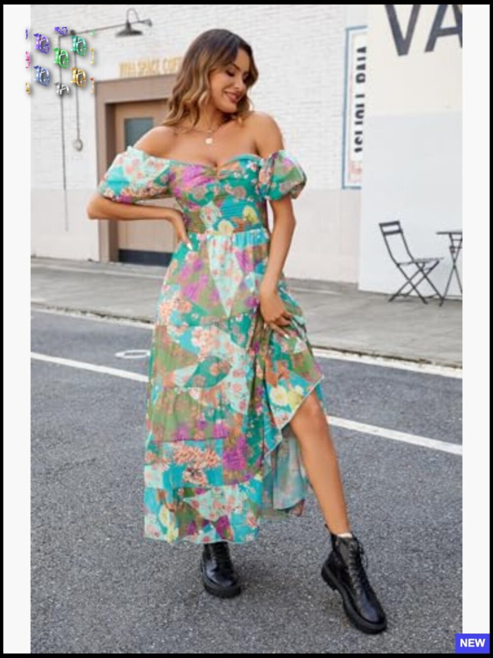 Floral Maxi Dress Smocked Bodice Puff Sleeves Bohemian Flowy Casual Summer - Picture 2 of 7